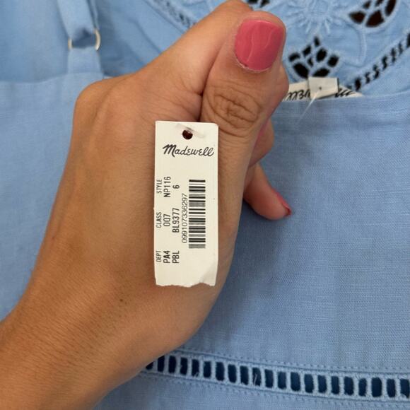 MADEWELL Sweetheart Powder Blue Linen Blend Midi Dress NWT Size 6 - Picture 8 of 10